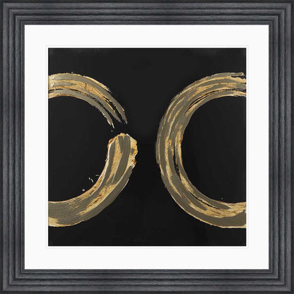 Gold Zen Circle On Black 2 with White Mount Framed Wall Art