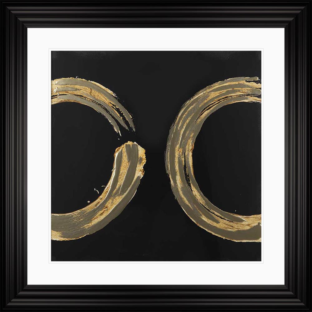 Gold Zen Circle On Black 2 with White Mount Framed Wall Art