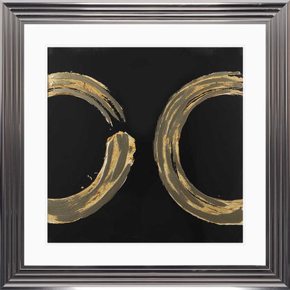 Gold Zen Circle On Black 2 with White Mount Framed Wall Art