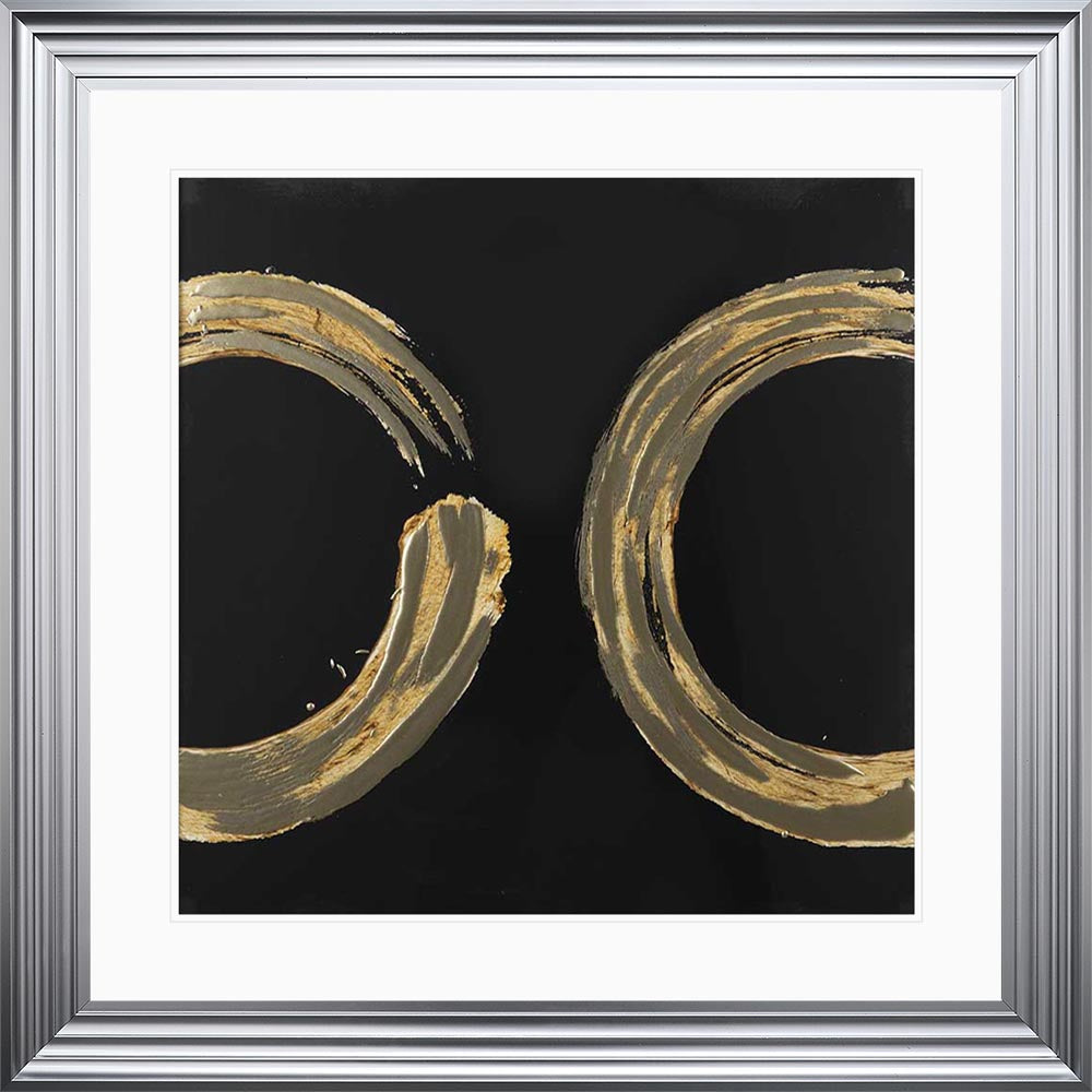 Gold Zen Circle On Black 2 with White Mount Framed Wall Art