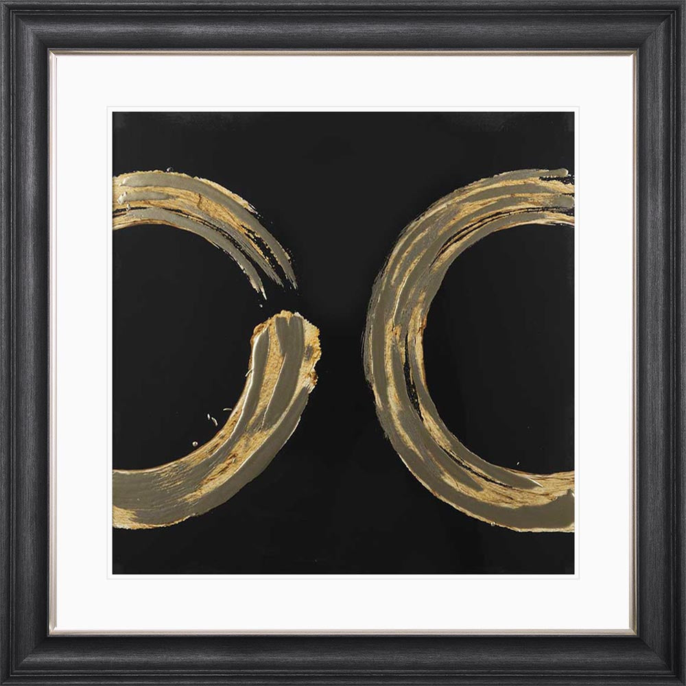 Gold Zen Circle On Black 2 with White Mount Framed Wall Art