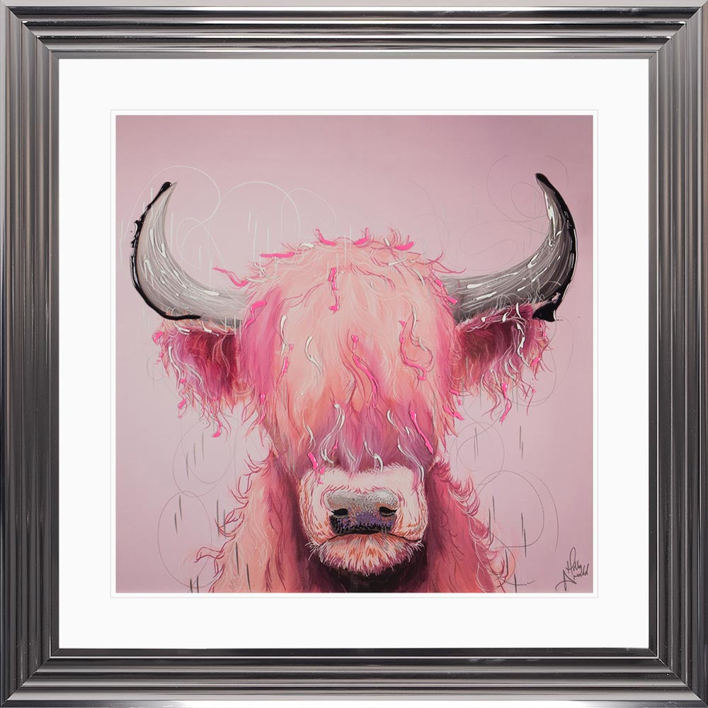 Candy Floss Cow with White Mount Framed Wall Art
