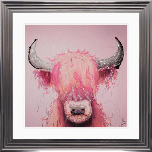 Candy Floss Cow with White Mount Framed Wall Art