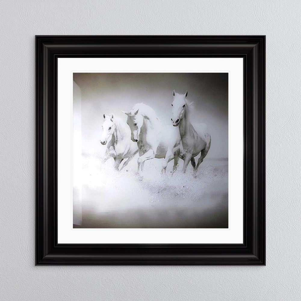 Galloping Horses with White Mount Framed Wall Art