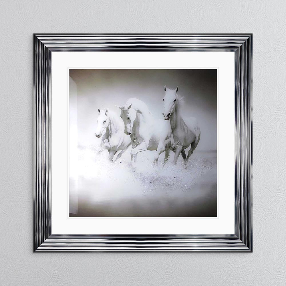 Galloping Horses with White Mount Framed Wall Art