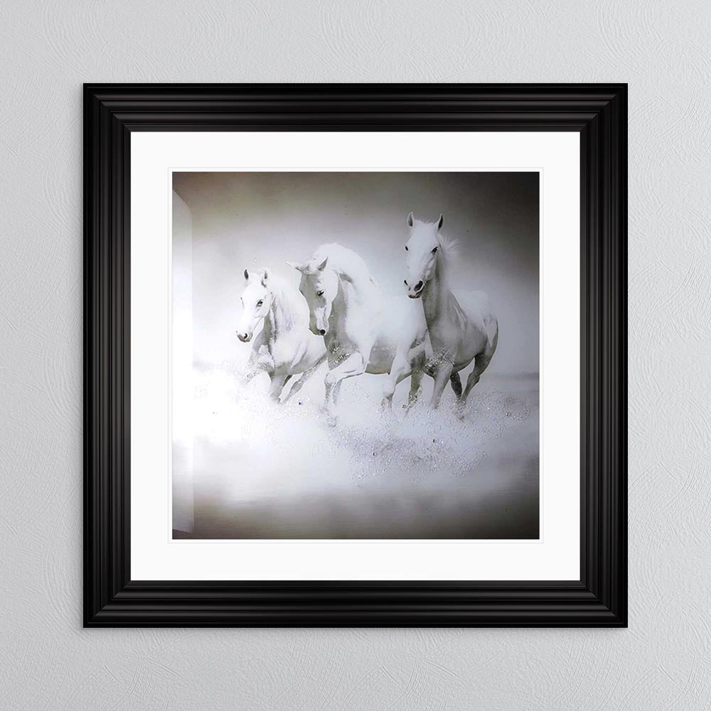 Galloping Horses with White Mount Framed Wall Art