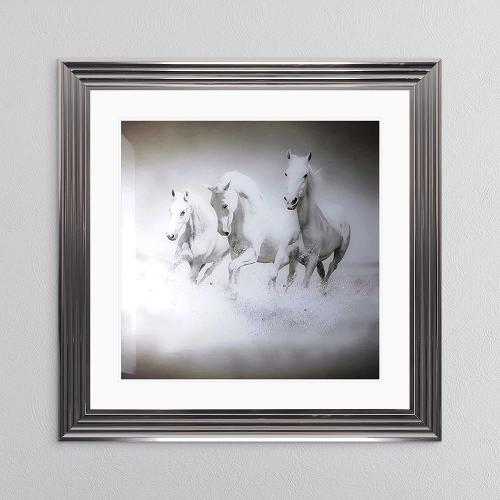 Galloping Horses with White Mount Framed Wall Art