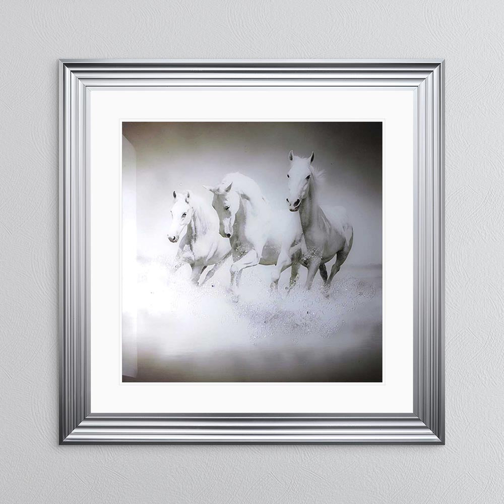 Galloping Horses with White Mount Framed Wall Art