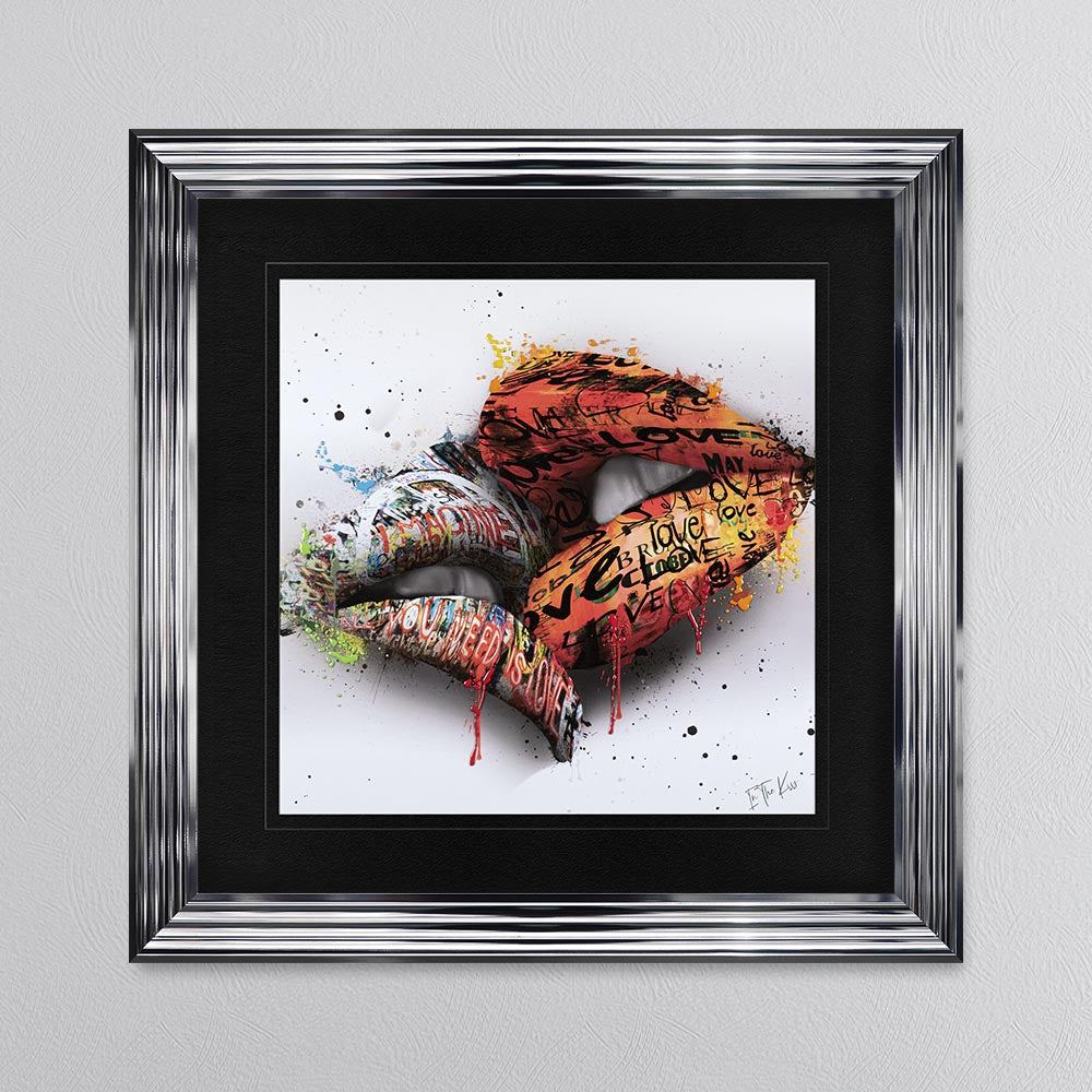 In The Kiss Orange Lips with Black Mount Framed Wall Art