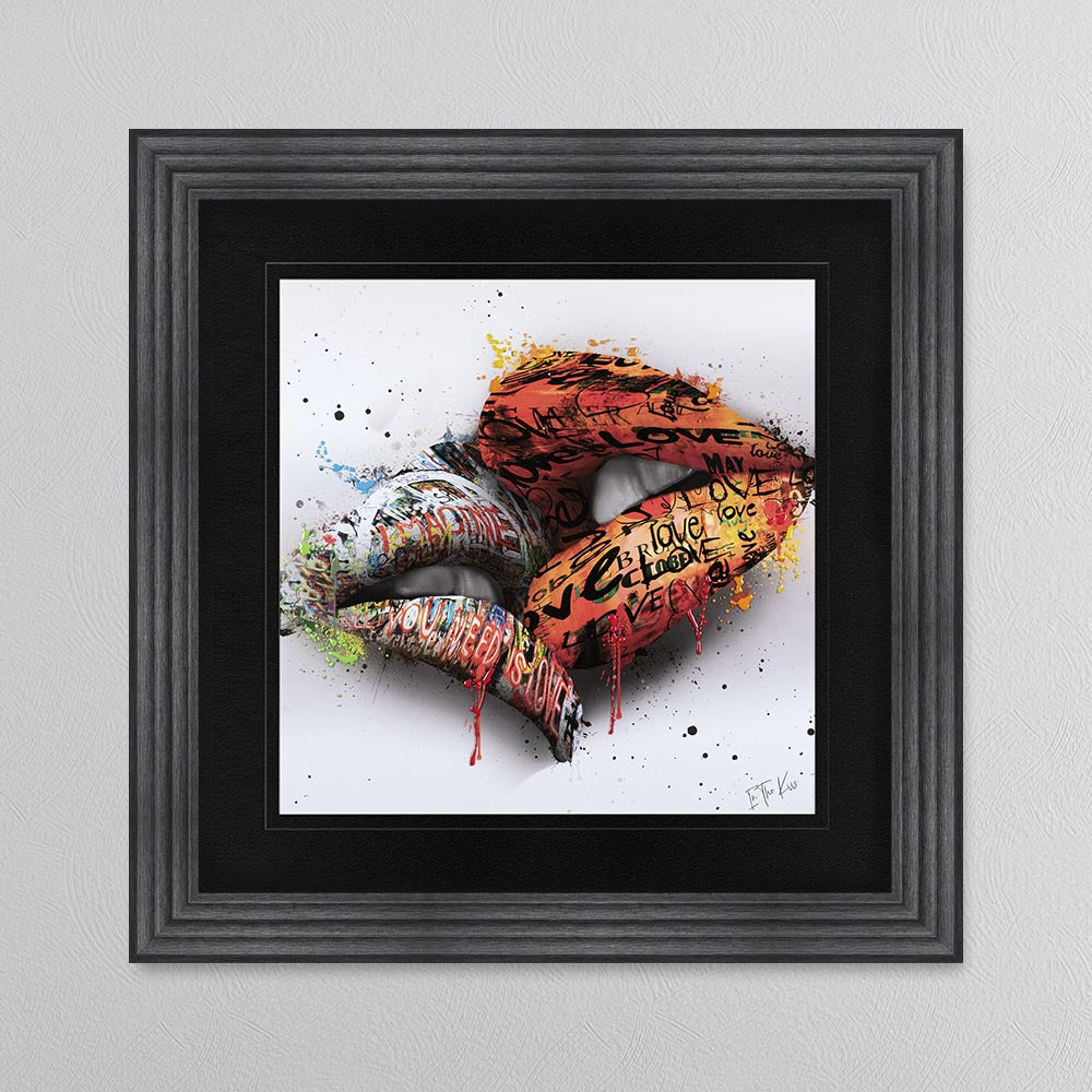 In The Kiss Orange Lips with Black Mount Framed Wall Art