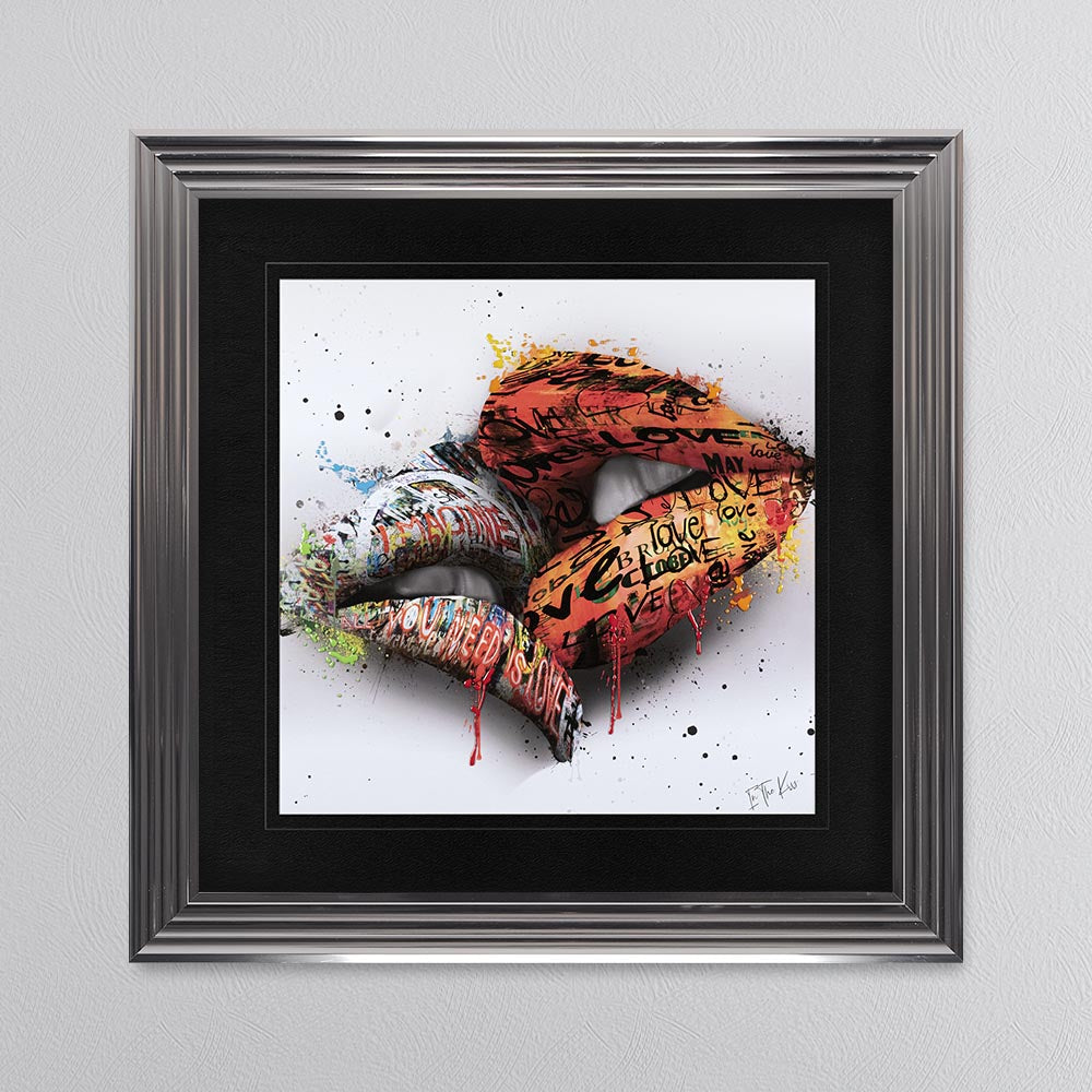 In The Kiss Orange Lips with Black Mount Framed Wall Art