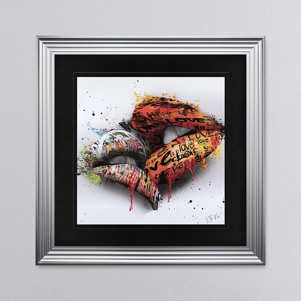 In The Kiss Orange Lips with Black Mount Framed Wall Art