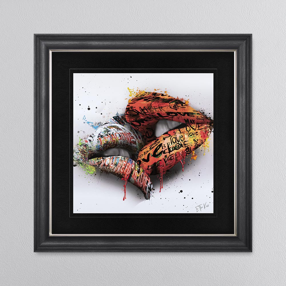 In The Kiss Orange Lips with Black Mount Framed Wall Art
