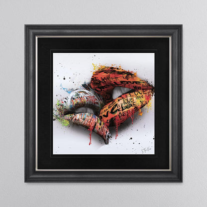 In The Kiss Orange Lips with Black Mount Framed Wall Art