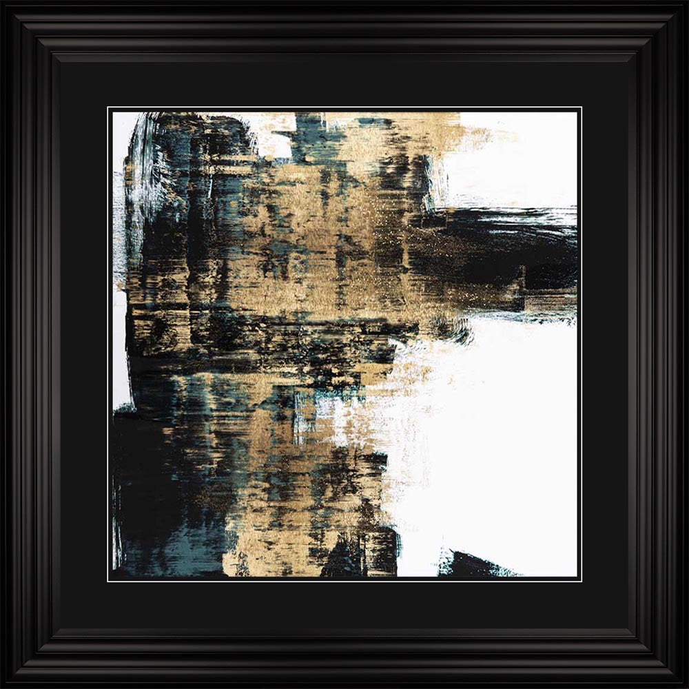 Infatuation Gold On Teal 1 with Black Mount Framed Wall Art
