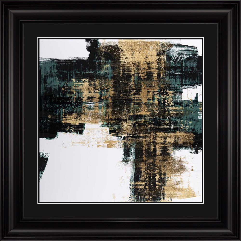 Infatuation Gold On Teal 2 with Black Mount Framed Wall Art