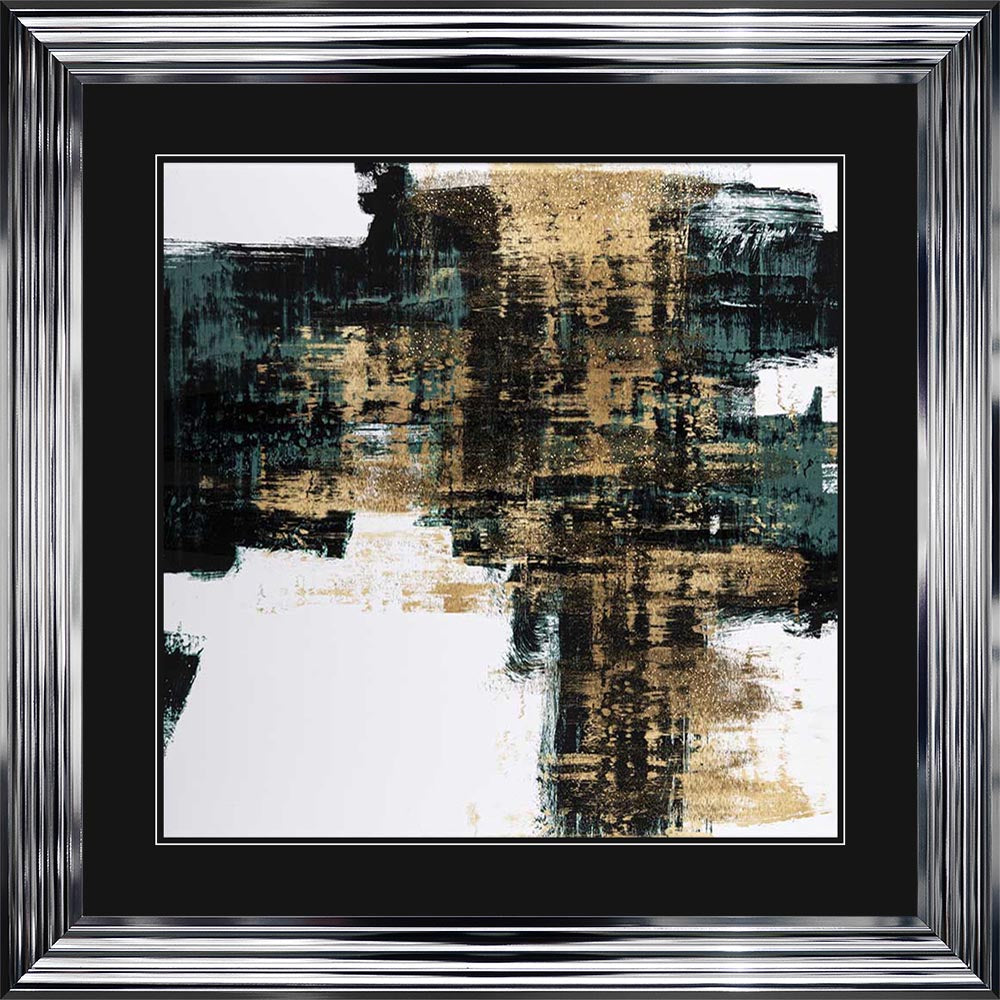 Infatuation Gold On Teal 2 with Black Mount Framed Wall Art