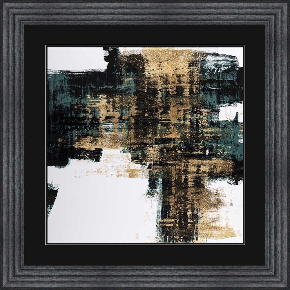 Infatuation Gold On Teal 2 with Black Mount Framed Wall Art