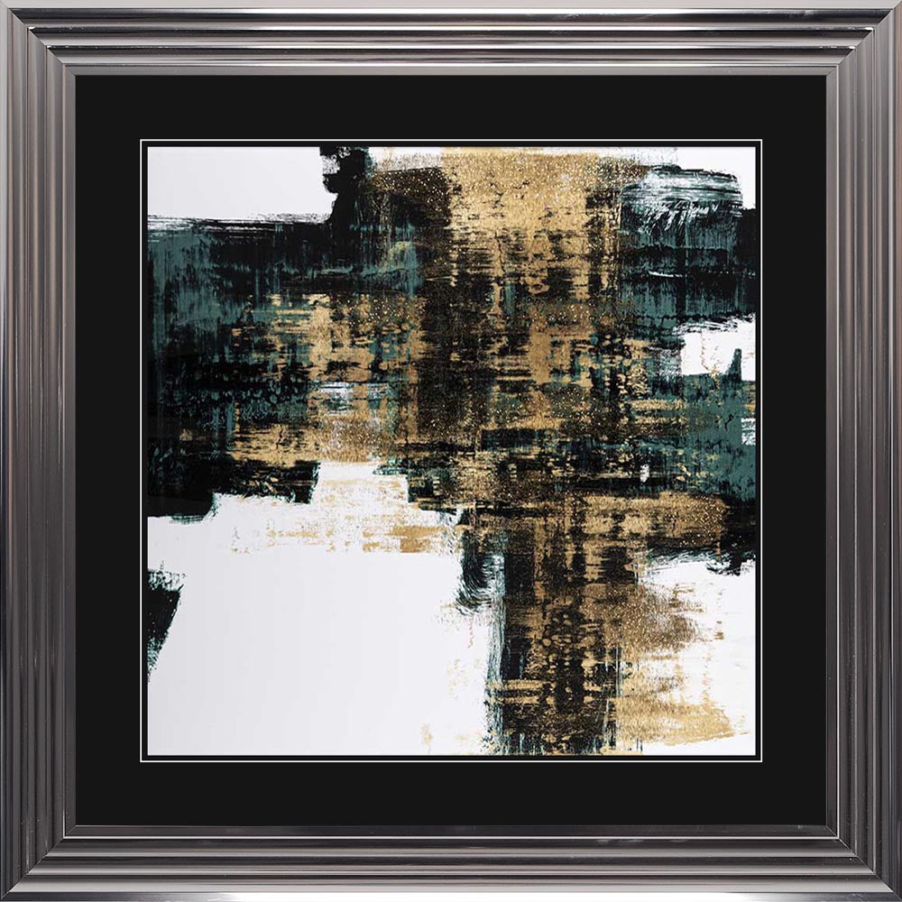 Infatuation Gold On Teal 2 with Black Mount Framed Wall Art