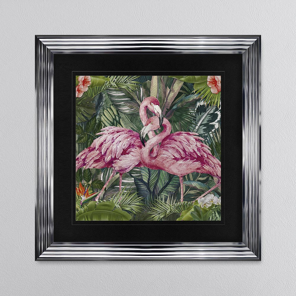 Jungle Love Flamingo with Black Mount Framed Wall Art