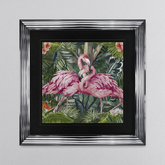 Jungle Love Flamingo with Black Mount Framed Wall Art