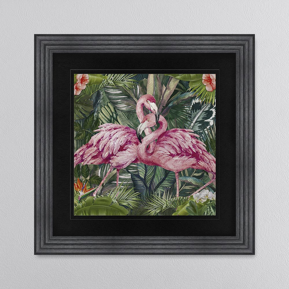 Jungle Love Flamingo with Black Mount Framed Wall Art