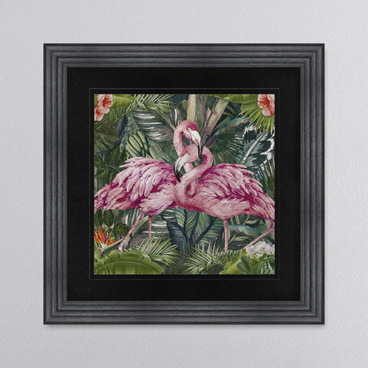 Jungle Love Flamingo with Black Mount Framed Wall Art
