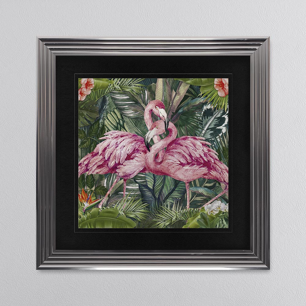 Jungle Love Flamingo with Black Mount Framed Wall Art