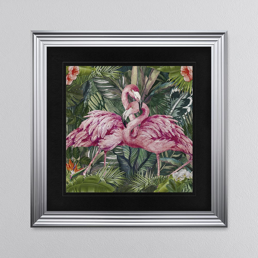 Jungle Love Flamingo with Black Mount Framed Wall Art