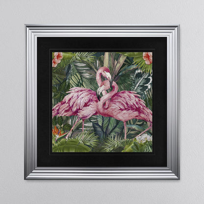 Jungle Love Flamingo with Black Mount Framed Wall Art
