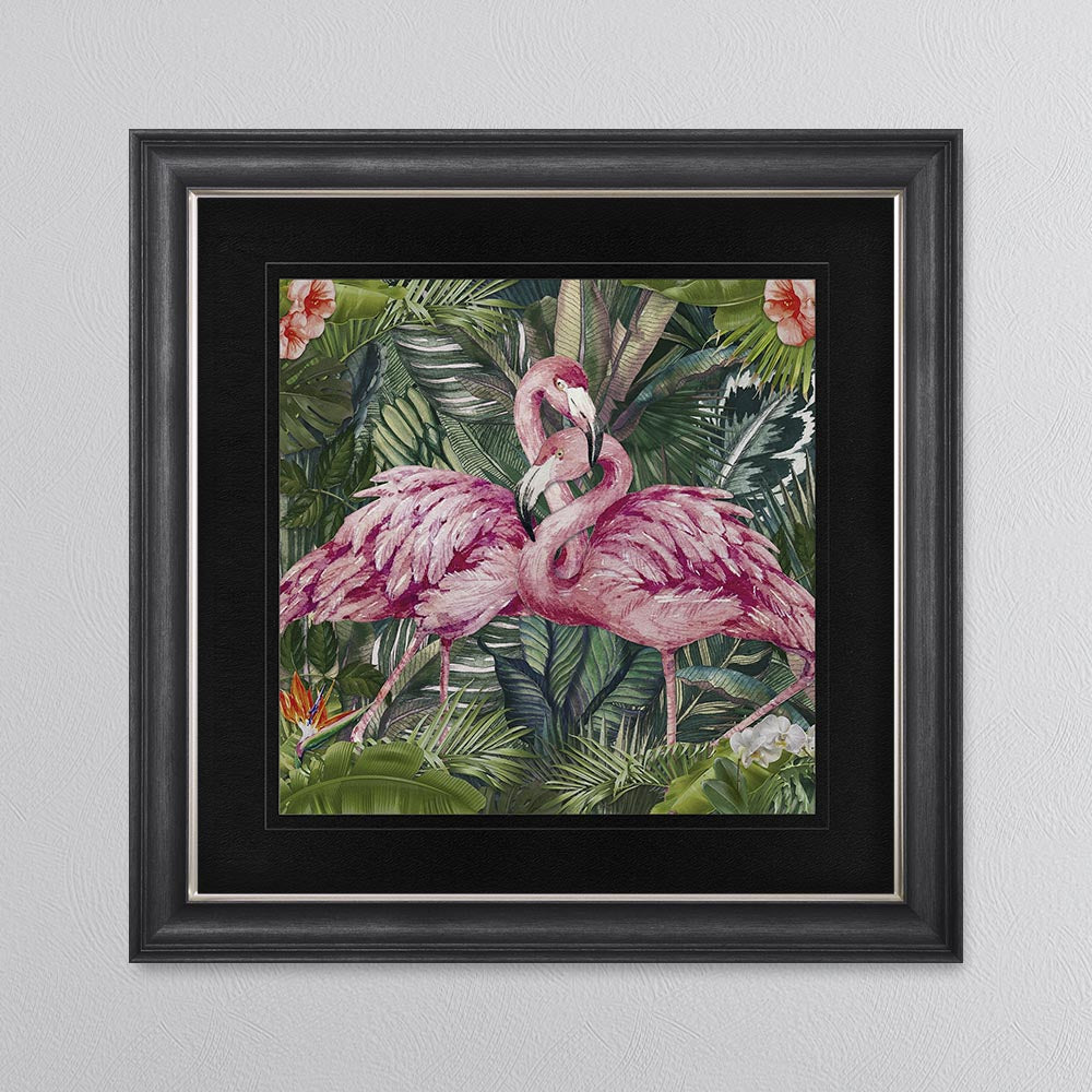 Jungle Love Flamingo with Black Mount Framed Wall Art