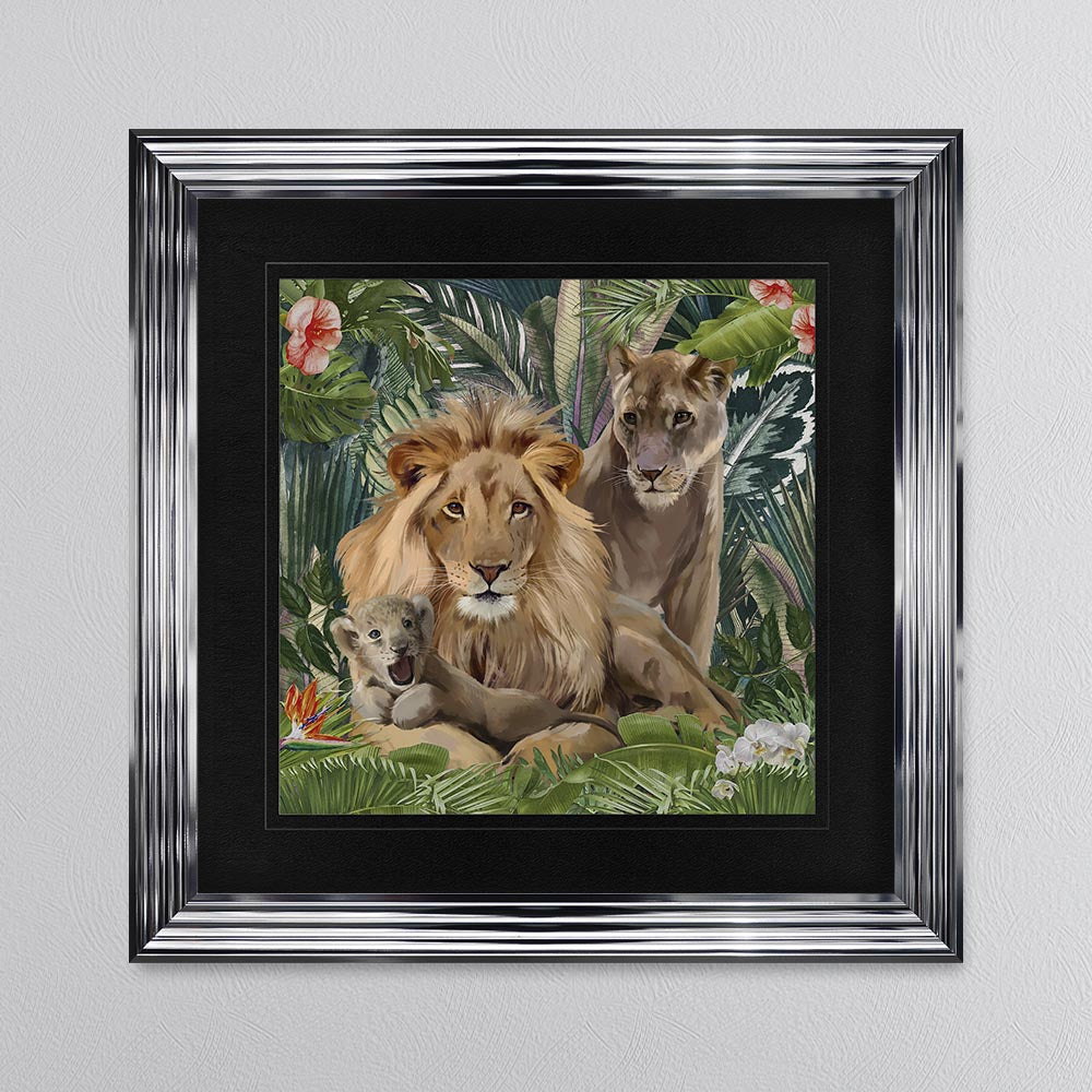 Jungle Love Lion with Black Mount Framed Wall Art