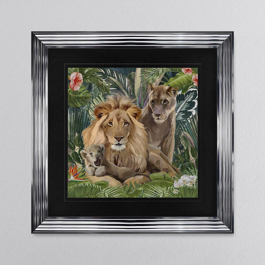 Jungle Love Lion with Black Mount Framed Wall Art