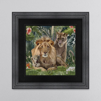 Jungle Love Lion with Black Mount Framed Wall Art