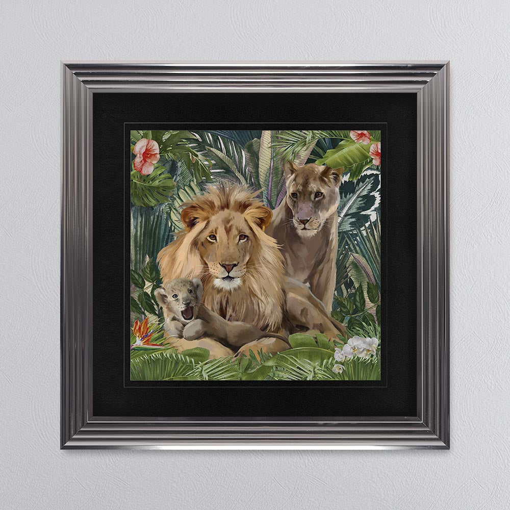 Jungle Love Lion with Black Mount Framed Wall Art