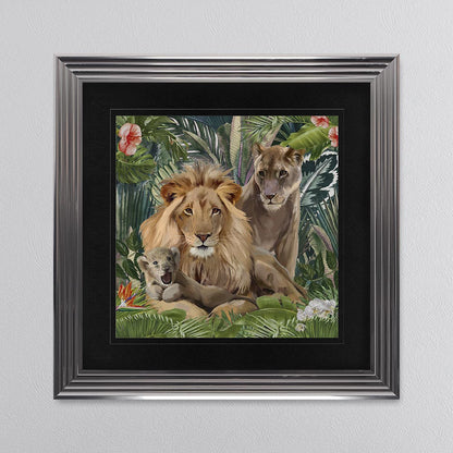 Jungle Love Lion with Black Mount Framed Wall Art