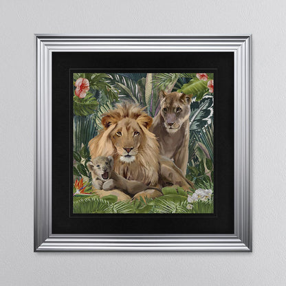 Jungle Love Lion with Black Mount Framed Wall Art