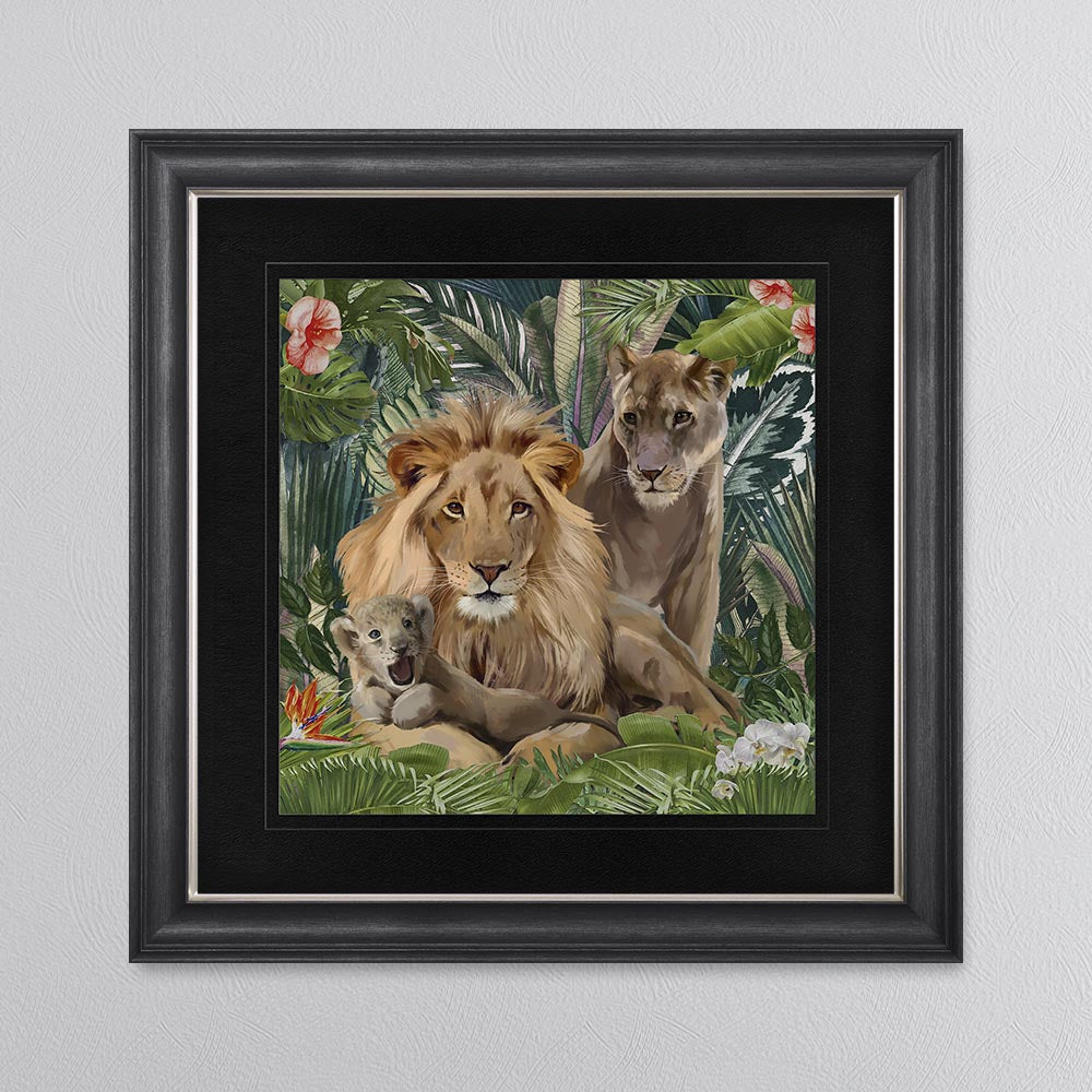 Jungle Love Lion with Black Mount Framed Wall Art