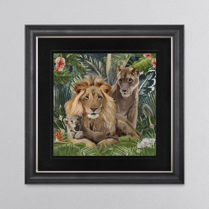 Jungle Love Lion with Black Mount Framed Wall Art