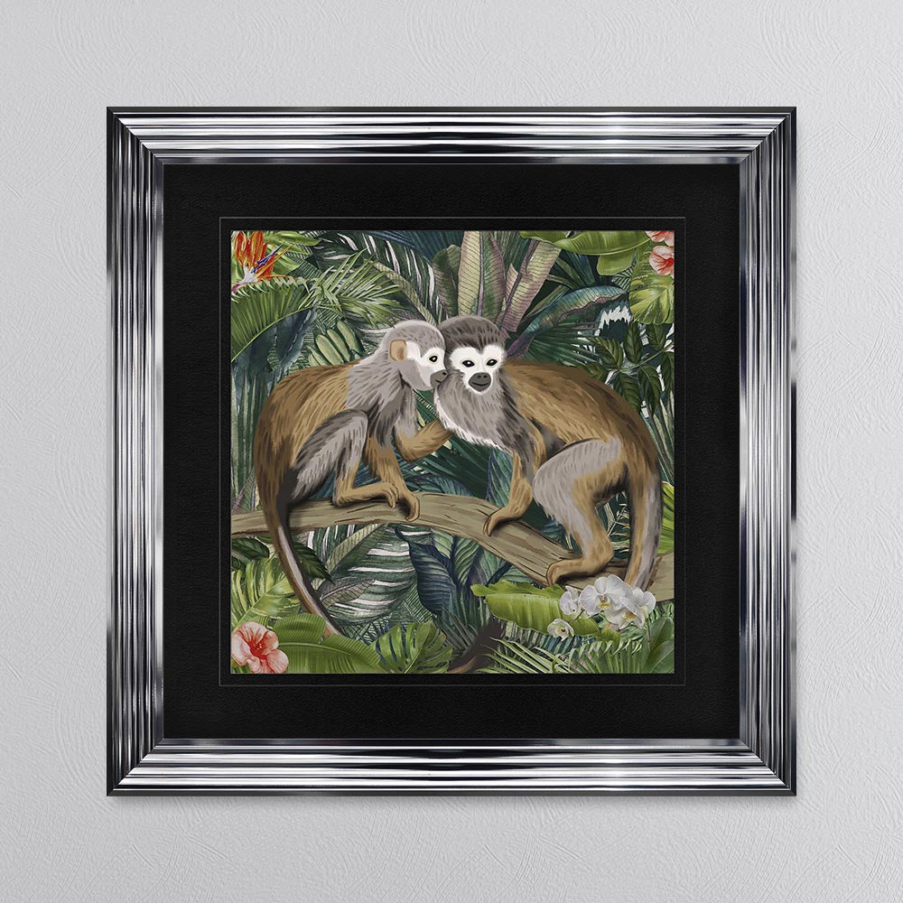 Jungle Love Monkey with Black Mount Framed Wall Art