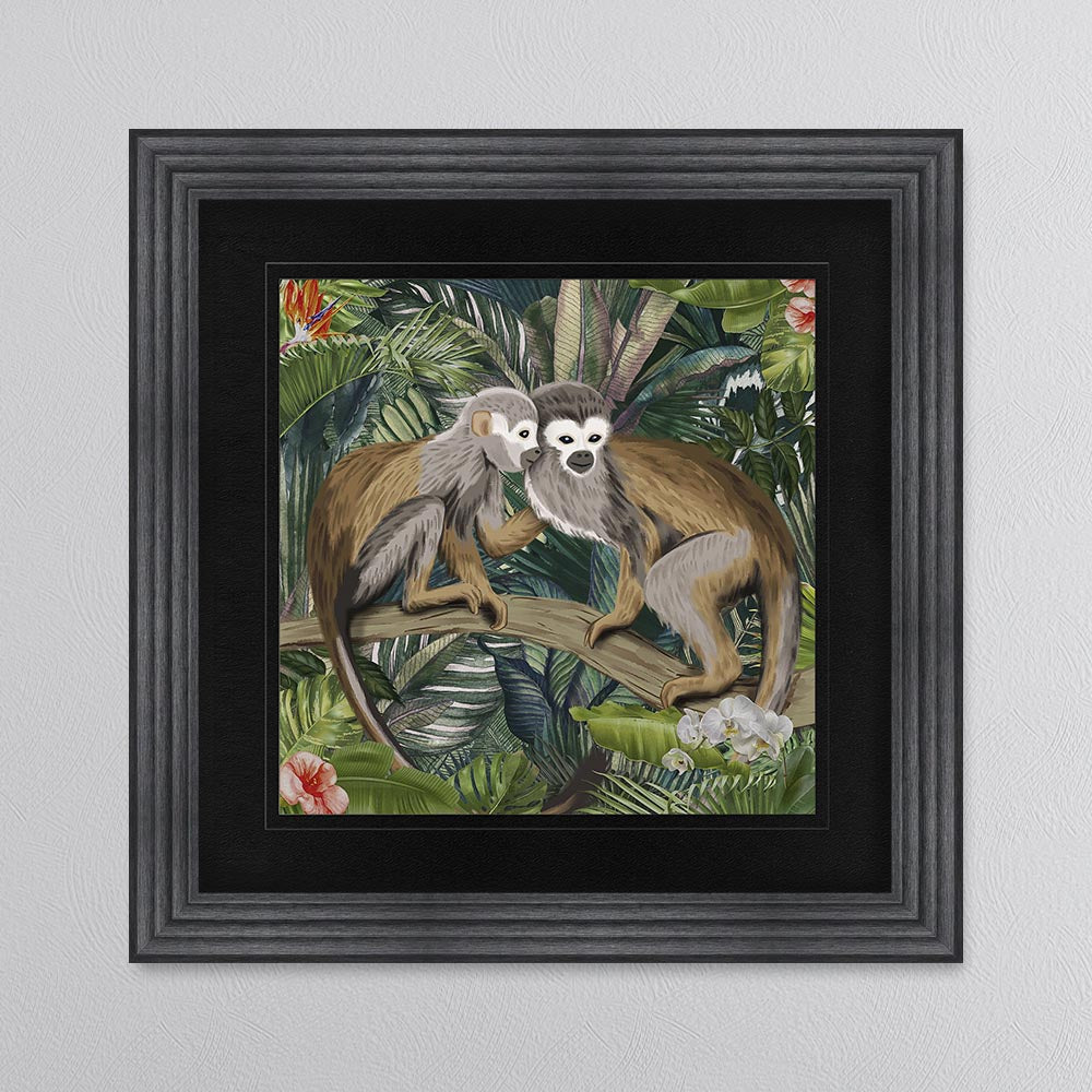 Jungle Love Monkey with Black Mount Framed Wall Art