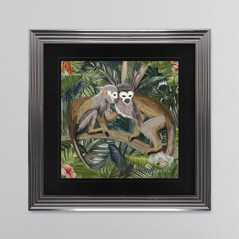 Jungle Love Monkey with Black Mount Framed Wall Art