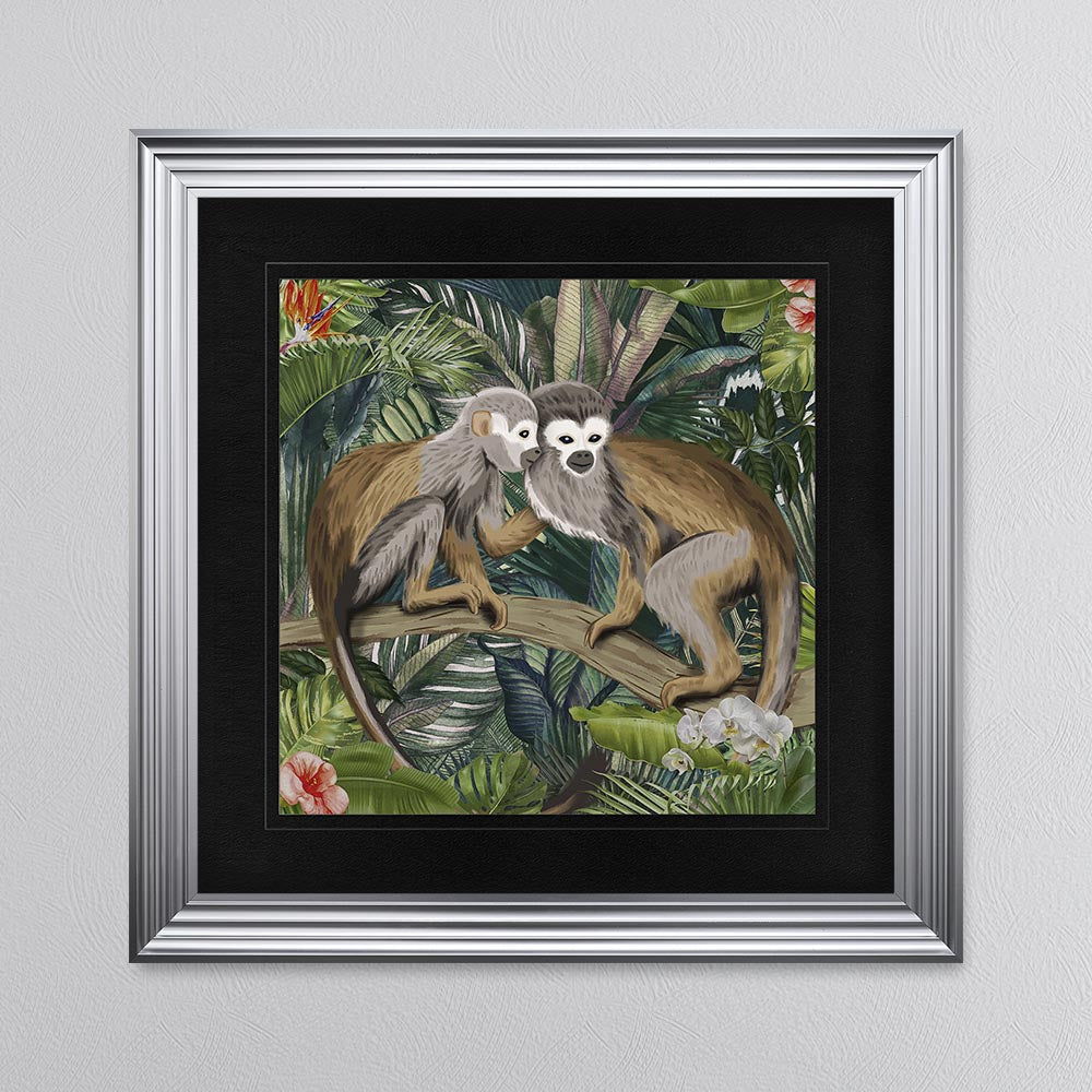 Jungle Love Monkey with Black Mount Framed Wall Art
