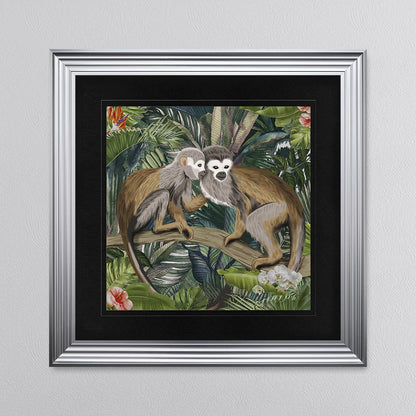 Jungle Love Monkey with Black Mount Framed Wall Art