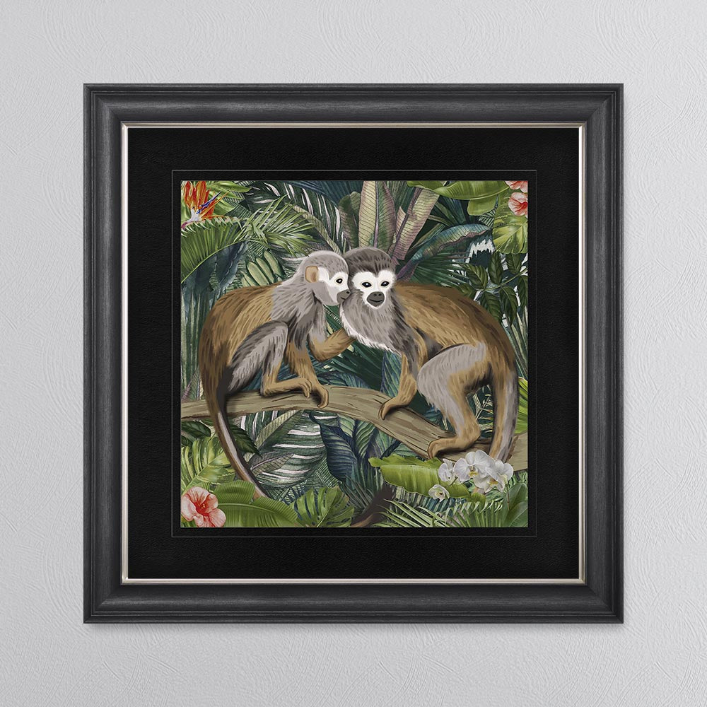 Jungle Love Monkey with Black Mount Framed Wall Art
