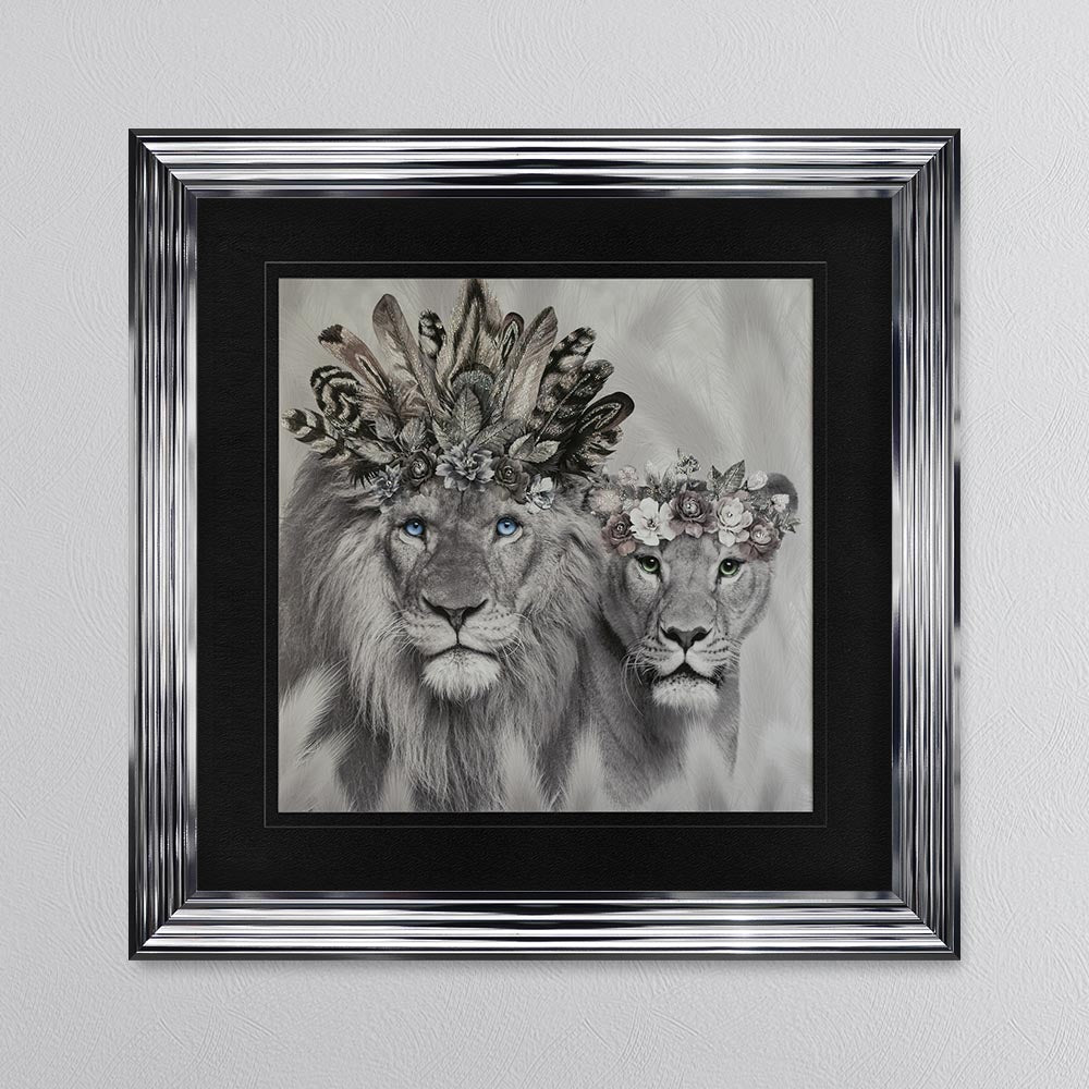 Lion King And Queen Of The Family with Black Mount Framed Wall Art