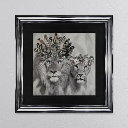 Lion King And Queen Of The Family with Black Mount Framed Wall Art