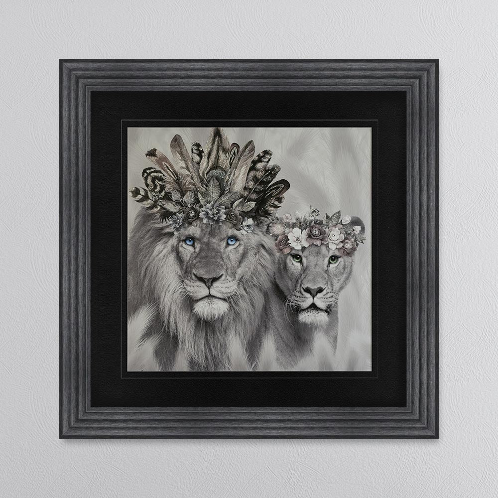 Lion King And Queen Of The Family with Black Mount Framed Wall Art