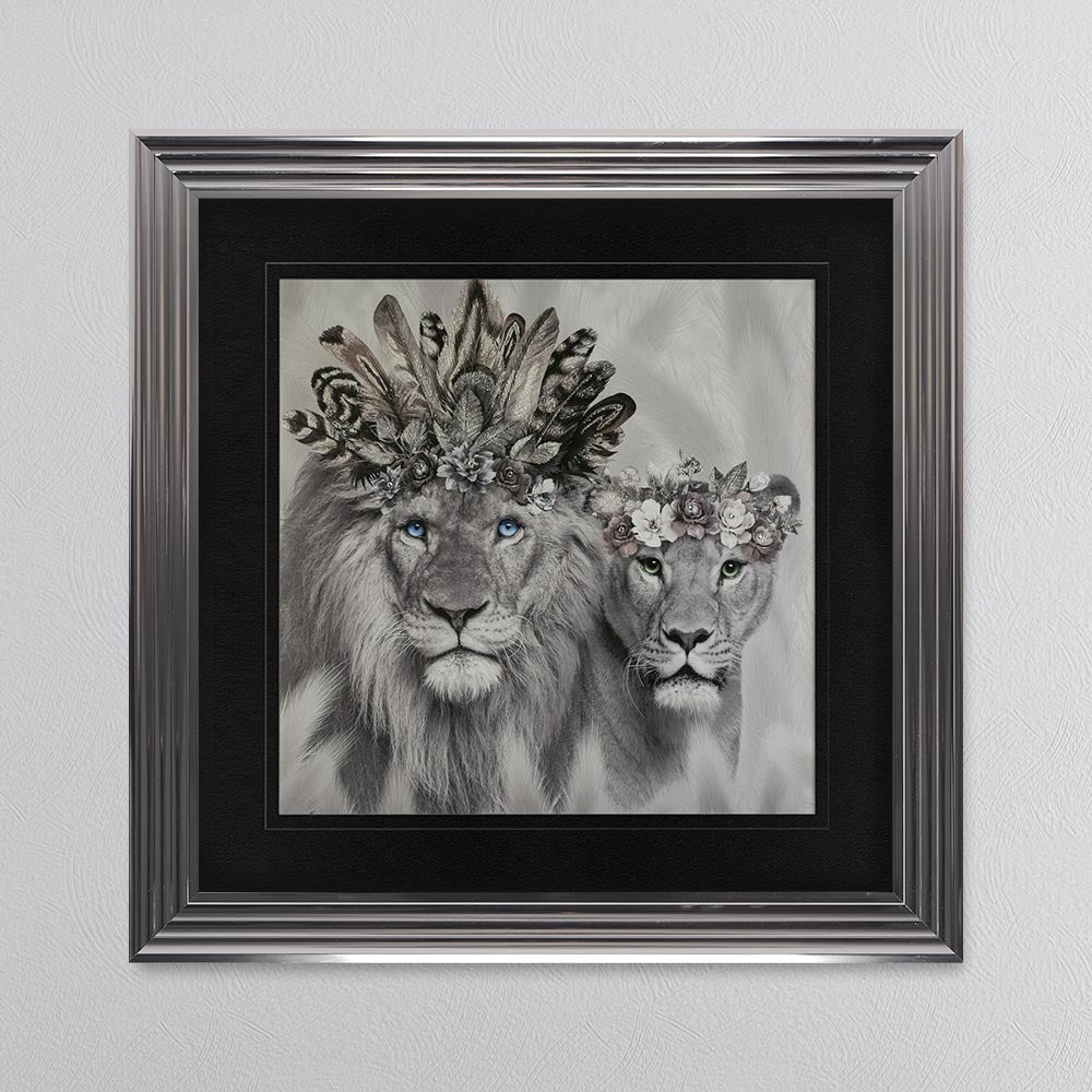 Lion King And Queen Of The Family with Black Mount Framed Wall Art