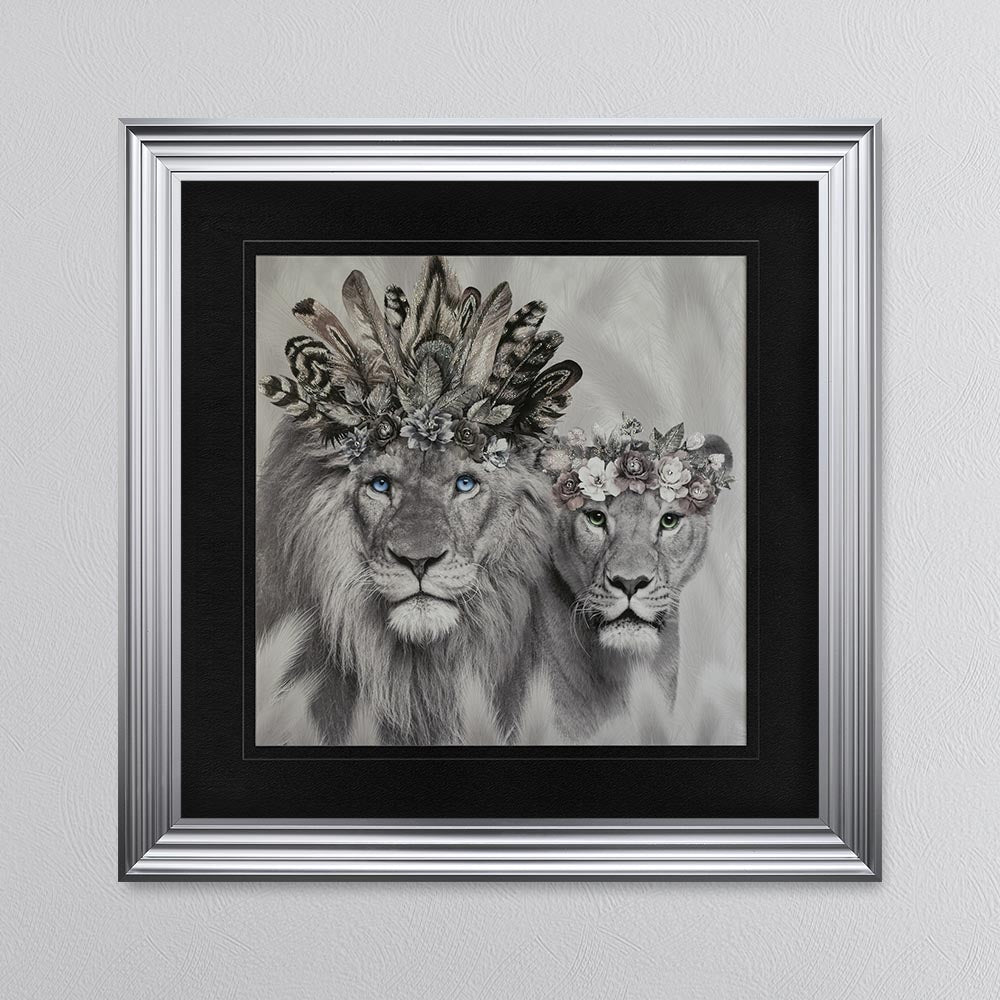 Lion King And Queen Of The Family with Black Mount Framed Wall Art